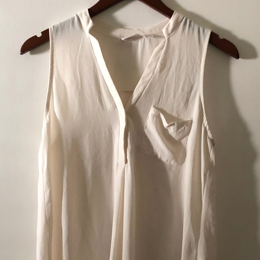 LUSH Ivory Sleeveless Sheer Button Up Blouse